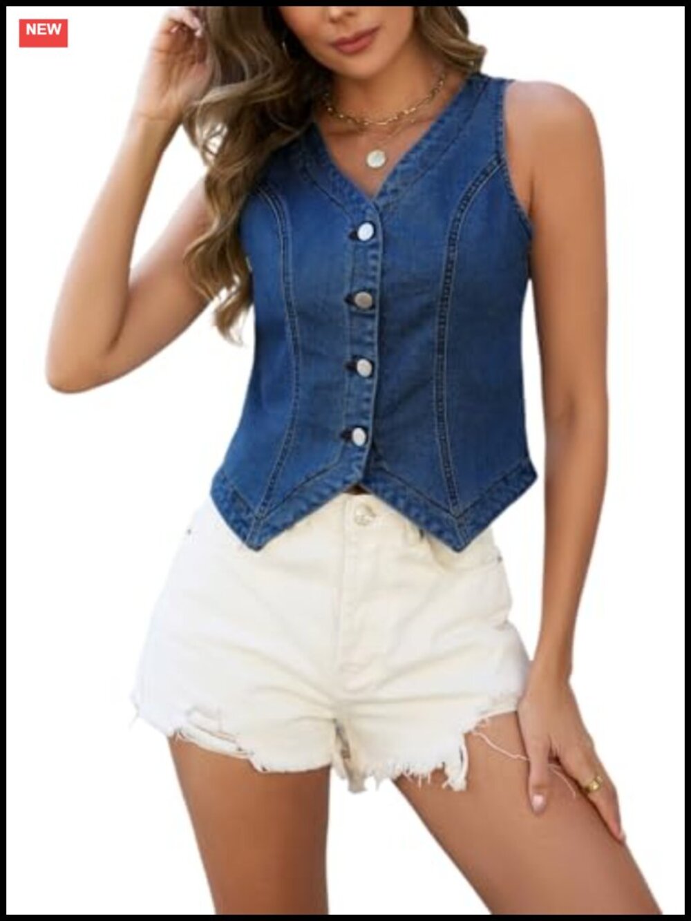 Women Crop Denim Vest Button Down Sleeveless Y2K Jean Waistcoat